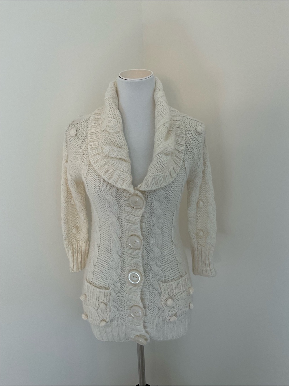 NWT Kensie Girl Cream Cable-Knit Cardigan Sweater